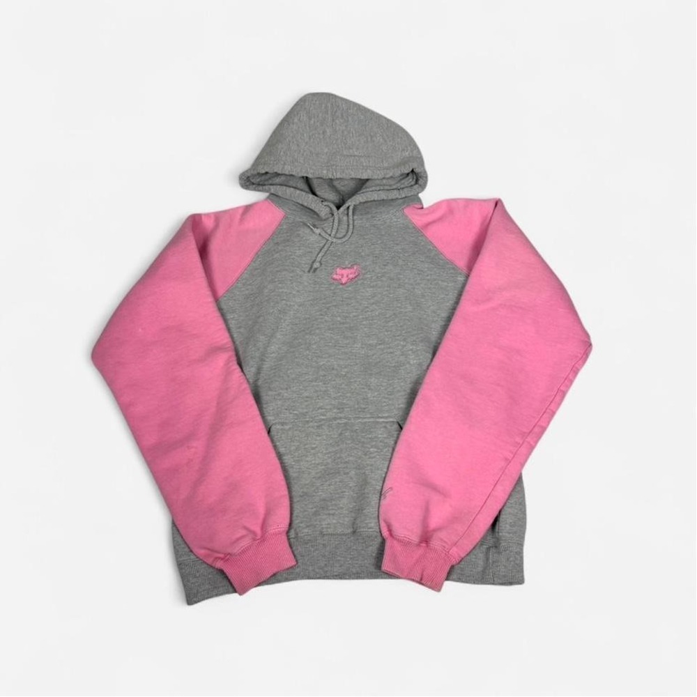 y2k Fox Racing pink & grey embroidered logo long sleeve hoodie sweatshirt